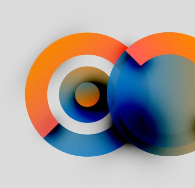 Soyut tasarım özellikleri üst üste biniyor. Turuncu, beyaz, mavi renkler dinamik görsel efekt yaratır. Modern, minimalist kompozisyon.