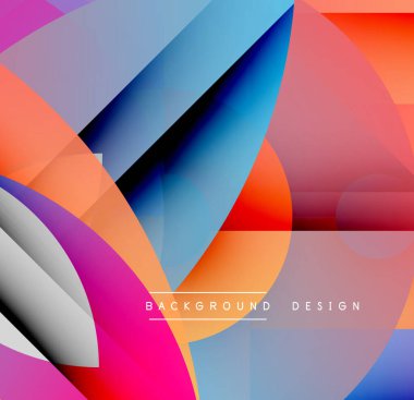 Soyut geometrik şekiller örtüşüyor, canlı renk eğimleri yaratıyor. Katmanlı formlarla dinamik bileşim, modern estetik..