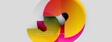 Soyut geometrik tasarım. Üst üste binen daireler dinamik renkli kompozisyon oluşturur. Değişken renklere sahip modern arkaplan.