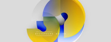 Soyut geometrik şekiller çakışıyor. Mavi, sarı, yeşil renk karışımı. Minimalist tasarım modern arkaplan dokusunu öneriyor.