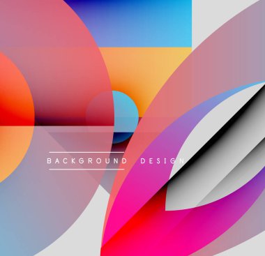 Soyut renkli şekiller çakışıyor. Gradyan renkler dinamik kompozisyon yaratır. Modern tasarım elementleri yenilik ve enerji öneriyor.