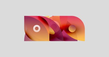 Soyut tasarım özellikleri üst üste binen şekiller, sıcak renkler, gradyanlar. Kompozisyon modern sanatı çağrıştırıyor, dinamik görsel etki.