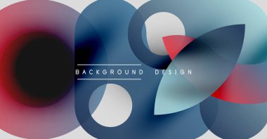 Soyut renkli çakışan daireler dinamik arkaplan oluşturur. Modern tasarım gradyanları, şekilleri, metin ögelerini içerir.