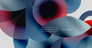 Soyut şekiller örtüşüyor, canlı renk değişimleri yaratıyor. Mavi, kırmızı, beyaz renklerde modern tasarım. Minimalist estetik.