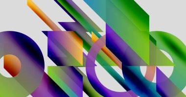 Soyut kompozisyon. Titreşimli eğimler kesişiyor, dinamik şekiller oluşturuyor. Renkler harmanlanır, modern görsel deneyim yaratır.