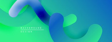 Soyut sıvı şekiller, canlı renklerin karışımı. Gradyan arka plan modern görsel efekt yaratır. Düz eğriler, dinamik bileşim.