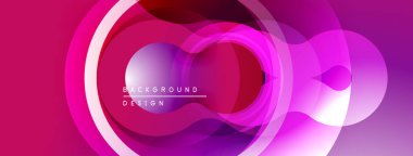 Soyut daireler, canlı mor renkler, pürüzsüz gradyanlar modern arkaplan tasarımı yaratır. Minimalist kompozisyon, dinamik akış.