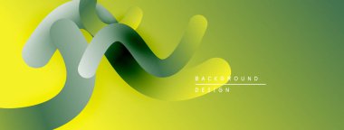 Soyut sıvı şekilleri, canlı yeşil sarı gradyanlar. Modern tasarım ögesi, düz eğriler dinamik bileşim oluşturur.