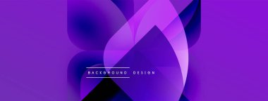 Soyut mor tasarım. Üst üste binen şekiller dinamik akış yaratır, modern estetik. Gradyan renkler görsel derinlik, pürüzsüz geçişler sunar.
