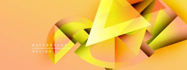 Soyut geometrik şekiller, sıcak renkler, dinamik bileşimler. Arkaplan tasarımı üçgenler, eğriler ve eğriler içerir. Modern estetik.