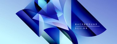 Soyut geometrik şekiller, mavi tonlar, dinamik kompozisyon. Arka planlar ve sunumlar için modern tasarım öğesi. Temiz, canlı estetik..