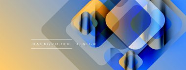 Soyut geometrik şekiller örtüşüyor, canlı renk eğimleri yaratıyor. Bej, mavi, turuncu renkler tasarımda baskın. Modern estetik.