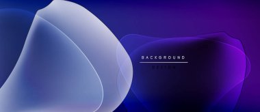 Soyut eğimler, üst üste binen şekiller modern arkaplan oluşturur. Koyu maviler, morlar tasarıma hakim, basit metin mevcut.