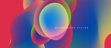 Soyut sıvı şekiller harmanlanarak canlı renk değişimleri yaratır. Dizayn daireleri üst üste biniyor, kırmızılar, maviler, yeşiller. Modern estetik.