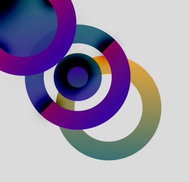 Soyut daireler örtüşüyor, canlı renk eğimleri yaratıyor. Kompozisyon modern, dinamik, görsel olarak çekici geliyor..