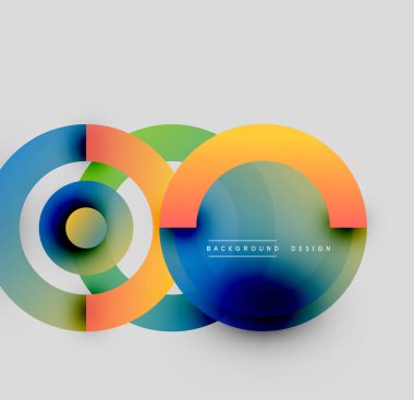 Soyut renkli çemberler çakışıyor. Modern tasarım dinamik görsel efektler yaratan canlı gradyanlar içerir. Temiz arkaplan bileşimi arttırır.