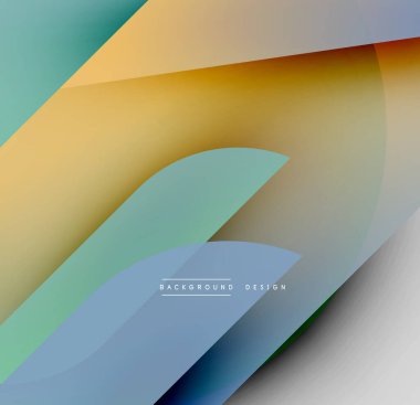 Soyut geometrik şekiller çakışıyor, yumuşak renk eğimleri yaratıyor. Tasarımda deniz mavisi, altın, gri, mavi renkler var. Minimalist arkaplan dokusu.