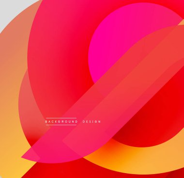 Soyut gradyanlar çakışıyor, dinamik şekiller yaratıyor. Canlı pembeler, portakallar kompozisyona hakim. Modern tasarım ögesi.