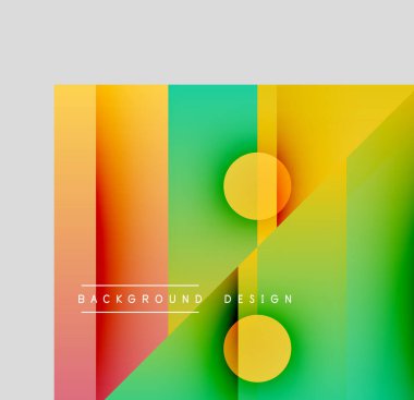 Soyut canlı tasarım, üst üste binen renkli dikdörtgenler, daireler. Gradyan geçişler dinamik görsel efekt yaratır. Modern arkaplan dokusu.