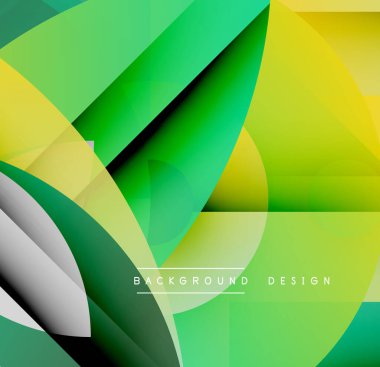 Soyut geometrik şekiller örtüşüyor, canlı yeşil, sarı renkler yaratıyor. Modern tasarım enerji, büyüme ve hareket öneriyor.