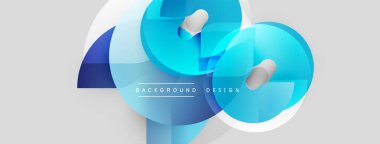 Soyut mavi şekiller üst üste binerek dinamik bileşim oluşturuyor. Değişken renkler, pürüzsüz geçişler, modern tasarım unsurları mevcut. Minimalist stil.