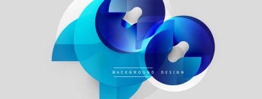 Soyut mavi şekiller üst üste binerek dinamik bileşim oluşturuyor. Işık eğimleri görsel derinliği ve modern tasarım ögesini arttırır.