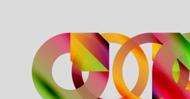 Soyut renkli daireler çakışıyor, canlı geometrik şekiller yaratıyor. Değişken renklere sahip minimalist tasarım. Modern estetik.