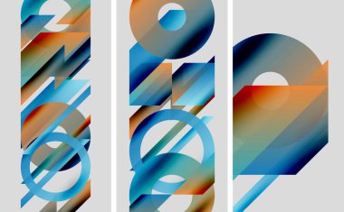 Soyut sanat eserleri sayılar, canlı renkler, geometrik şekiller içerir. Mavi, turuncu renkler kompozisyona hakim. Modern tasarım.