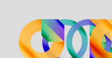 Soyut renkli çakışan daireler dinamik görsel kompozisyon oluşturur. Gradyan renkler harmanlanarak modern tasarım ögesini oluşturur.