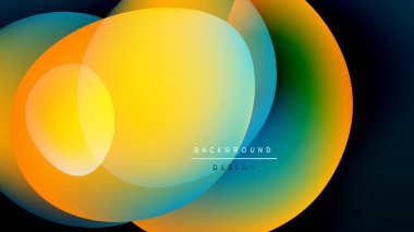 Soyut renkli çemberler çakışıyor, canlı gradyanlar yaratıyor. Arkaplanda metin arkaplan tasarımı var. Modern estetik, dinamik kompozisyon.