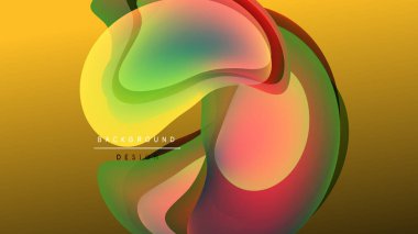 Soyut renkli dalgalar çakışıyor, dinamik görsel etki yaratıyor. Arkaplan koyu sarı, şekiller düzgün bir şekilde harmanlanmış. Tasarım modern, akıcı hissettiriyor..