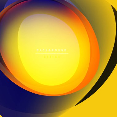 Soyut, enerjik katmanlar dairesel bir tasarım yaratır. Sarılar, portakallar, morlar düzgün bir şekilde harmanlanır. Modern arkaplan ögesi.
