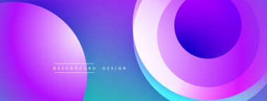 Soyut gradyanlar katmanlı daireler oluşturarak canlı bir arka plan tasarımı yaratırlar. Mor, mavi renkler kompozisyona hakim. Modern estetik.