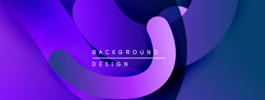 Soyut sıvı şekiller, canlı mor renkler, modern tasarım. Gradyan katmanlar dinamik görsel efekt yaratır. Minimalist kompozisyon.