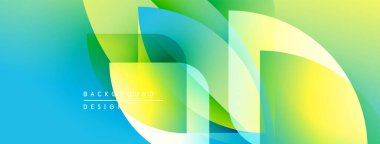 Soyut gradyan şekiller çakışıyor. Parlak maviler, sarılar, yeşiller dinamik görsel efektler yaratır. Arka planlar için modern tasarım ögesi.