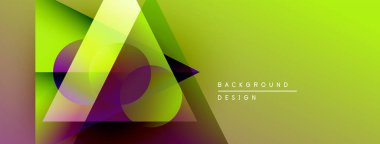 Soyut geometrik şekiller örtüşüyor, canlı yeşil, mor renkler yaratıyor. Arkaplan ve sunumlar için modern tasarım ögesi.