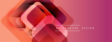 Soyut geometrik şekiller örtüşür, canlı bir gradyan arkaplan oluşturur. Kırmızı, turuncu, pembe renkler kompozisyona hakim. Modern tasarım ögesi.