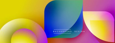 Soyut renkli şekiller örtüşür ve canlı bir arkaplan oluşturur. Modern tasarım elementleri akıcılık, enerji, dinamizm.