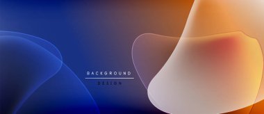 Soyut sıvı şekilleri mavi ve turuncu renkleri harmanlıyor. Gradyan arka plan dinamik görsel efekt yaratır. Minimalist tasarım renk geçişlerini vurguluyor.