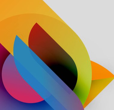 Soyut renkli şekiller çakışıyor. Canlı renkler dinamik kompozisyon, modern tasarım yaratır. Yumuşak eğimler derinliği, akıcılığı gösterir..