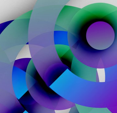 Soyut kompozisyon. Üst üste binen daireler canlı renk karışımları, gradyanlar, dinamik görsel deneyimler yaratır. Modern tasarım elemanları.