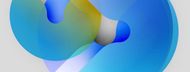 Soyut sıvı şekilleri örtüşür, parlak mavi ve sarı renkler yaratır. Pürüzsüz geçişler, hareket ve derinliği akla getiriyor. Minimalist tasarım.