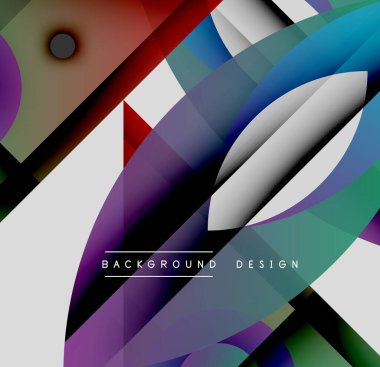 Soyut geometrik şekiller, canlı renkler, dinamik bileşim. Modern tasarım elementleri görsel ilgi yaratıyor, gösterişli sunum.