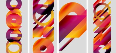 Soyut geometrik bileşim. Üst üste binen daireler, dikdörtgenler canlı renk değişimleri yaratır. Modern tasarım, minimalist estetik.