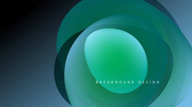 Soyut katmanlar dairesel tasarım yaratır. Teal, yeşil renkler koyu arkaplana karışıyor. Modern estetik, basit kompozisyon.