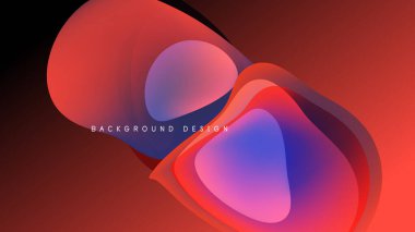 Soyut sıvı şekilleri üst üste binerek canlı kırmızı mavi gradyanlar yaratır. Koyu arkaplan, çağdaş tasarım elementinin akış biçimlerini vurgular.