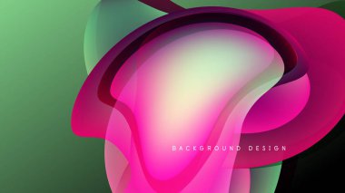 Soyut sıvı şekiller, canlı renklerin karışımı. Pembe, yeşil gradyanlar dinamik bileşim oluşturur. Modern tasarım ögesi.