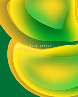 Soyut sıvı şekiller, canlı sarı, yeşil renkler. Pürüzsüz gradyanlar modern arkaplan tasarımı yaratır. Minimalist estetik, akıcı şekiller.