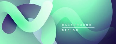 Soyut sıvı şekiller, canlı yeşil renkler, koyu mavi aksanlar. Modern tasarım, pürüzsüz gradyanlar dinamik bileşim oluşturur.