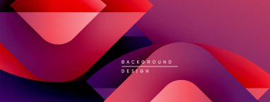 Soyut gradyan şekiller çakışıyor, dinamik görsel etki yaratıyor. Pembe, mor, kırmızı renkler kompozisyona hakim. Modern tasarım ögesi.